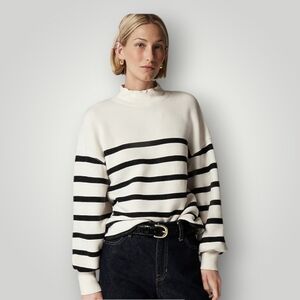 J.Crew Heritage Terry Mockneck Sweatshirt Striped Ivory Black Cotton Womens Larg